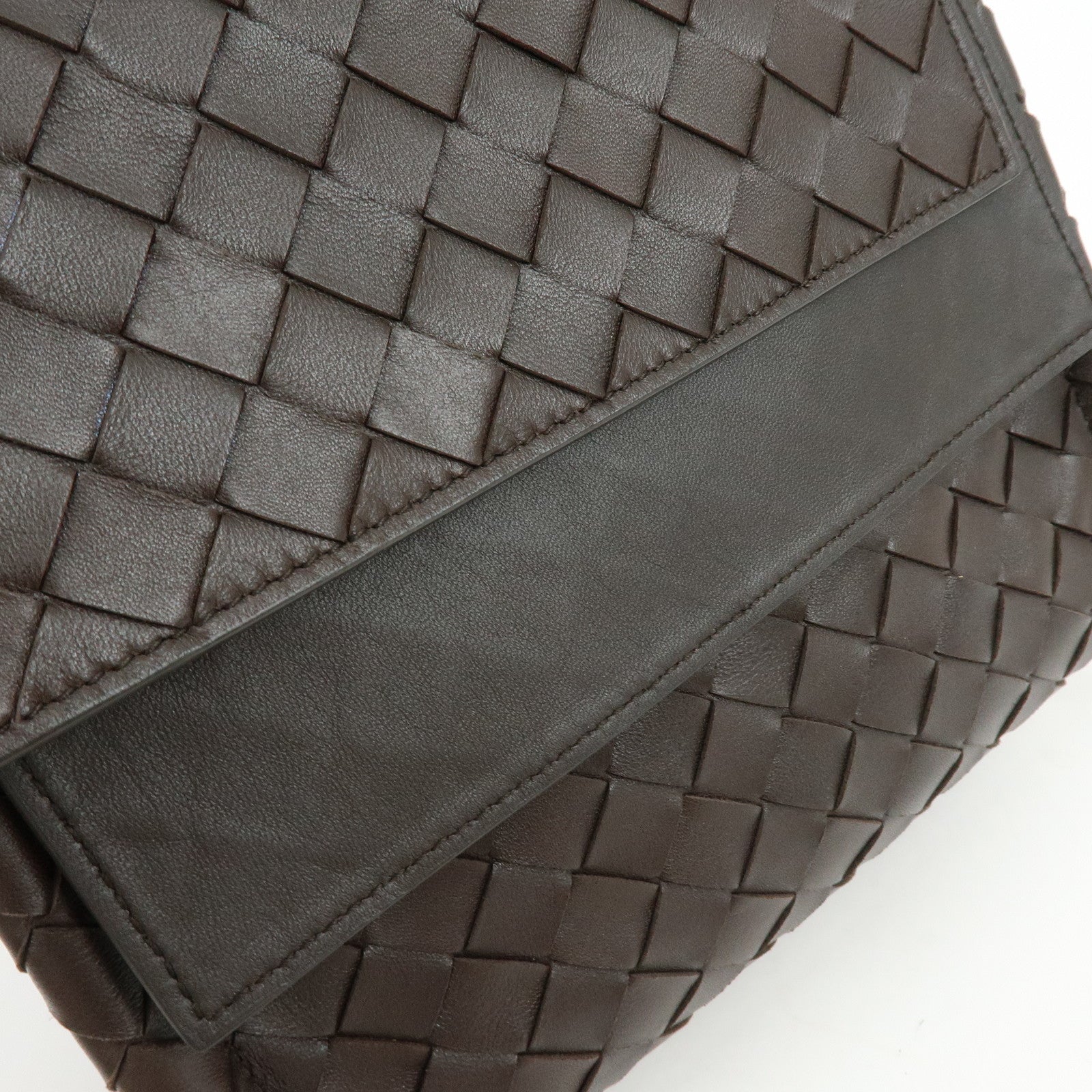 BOTTEGA VENETA Intrecciato Leather Shoulder Crossbody Bag Dark Brown
