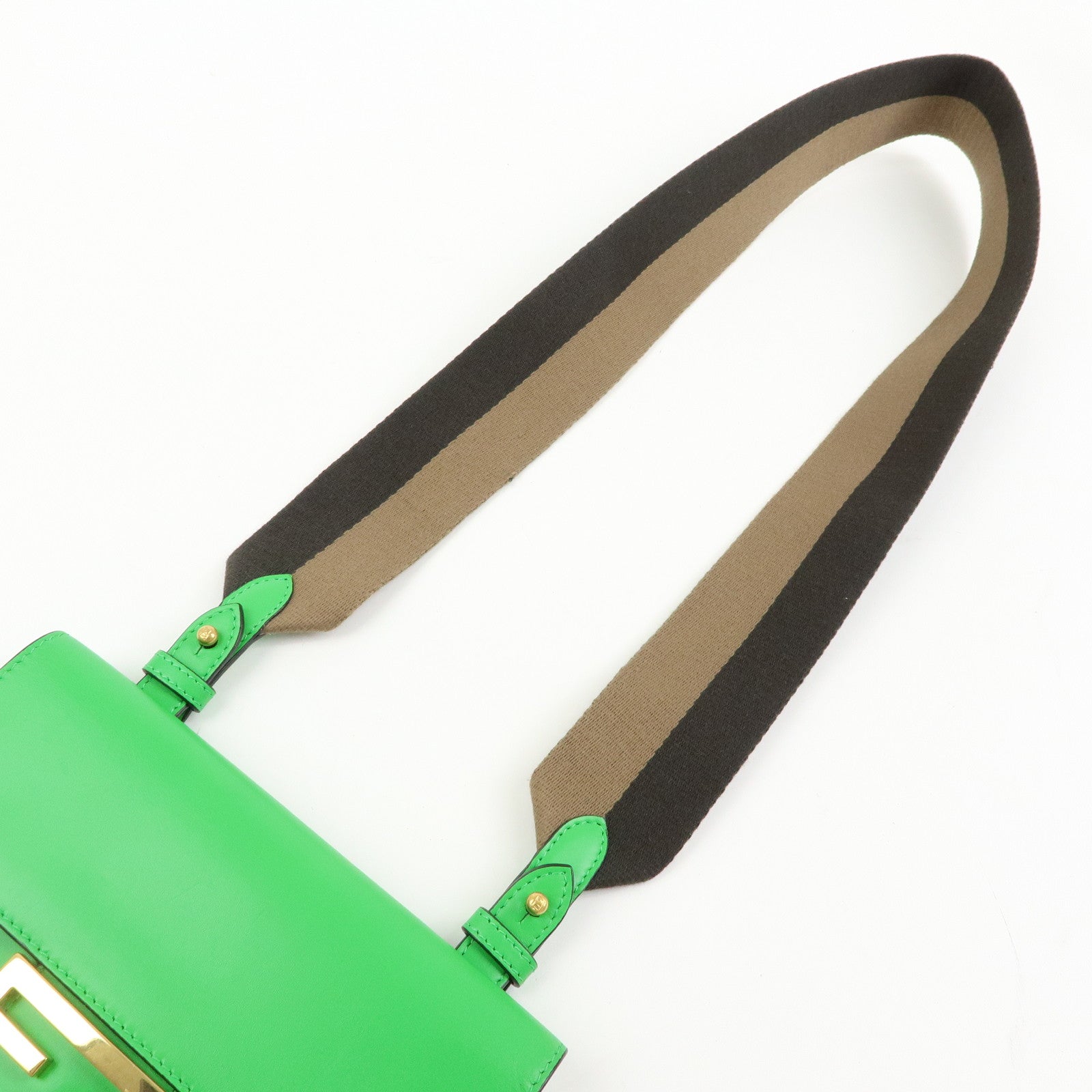 Fendi Flat Baguette Leather Shoulder Bag Green Brown 8BS039