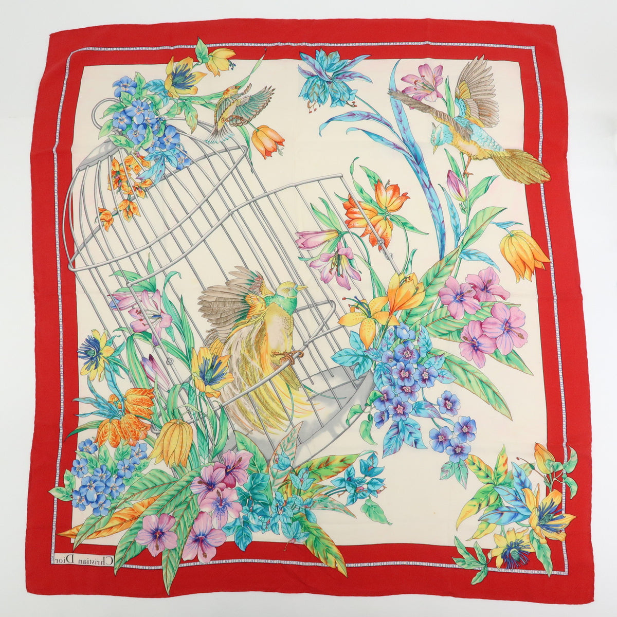 Christian Dior Lot of 3 Silk 100% Scarf Trotter Flower Navy Beige Red