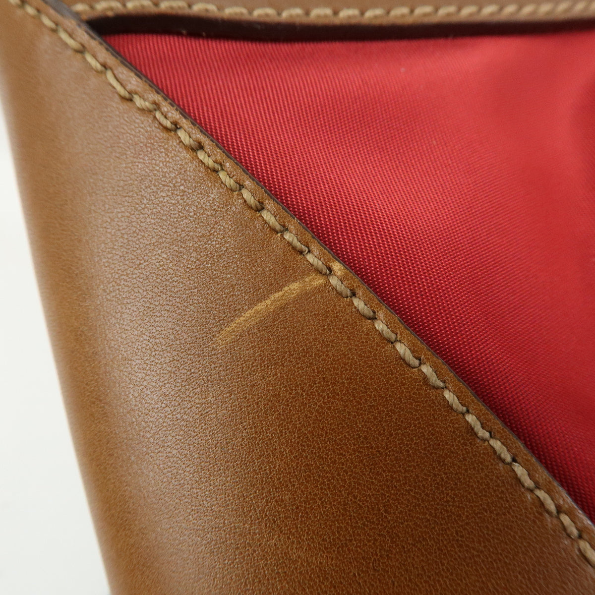 PRADA Triangle Logo Nylon Leather Shoulder Bag Red Beige Brown