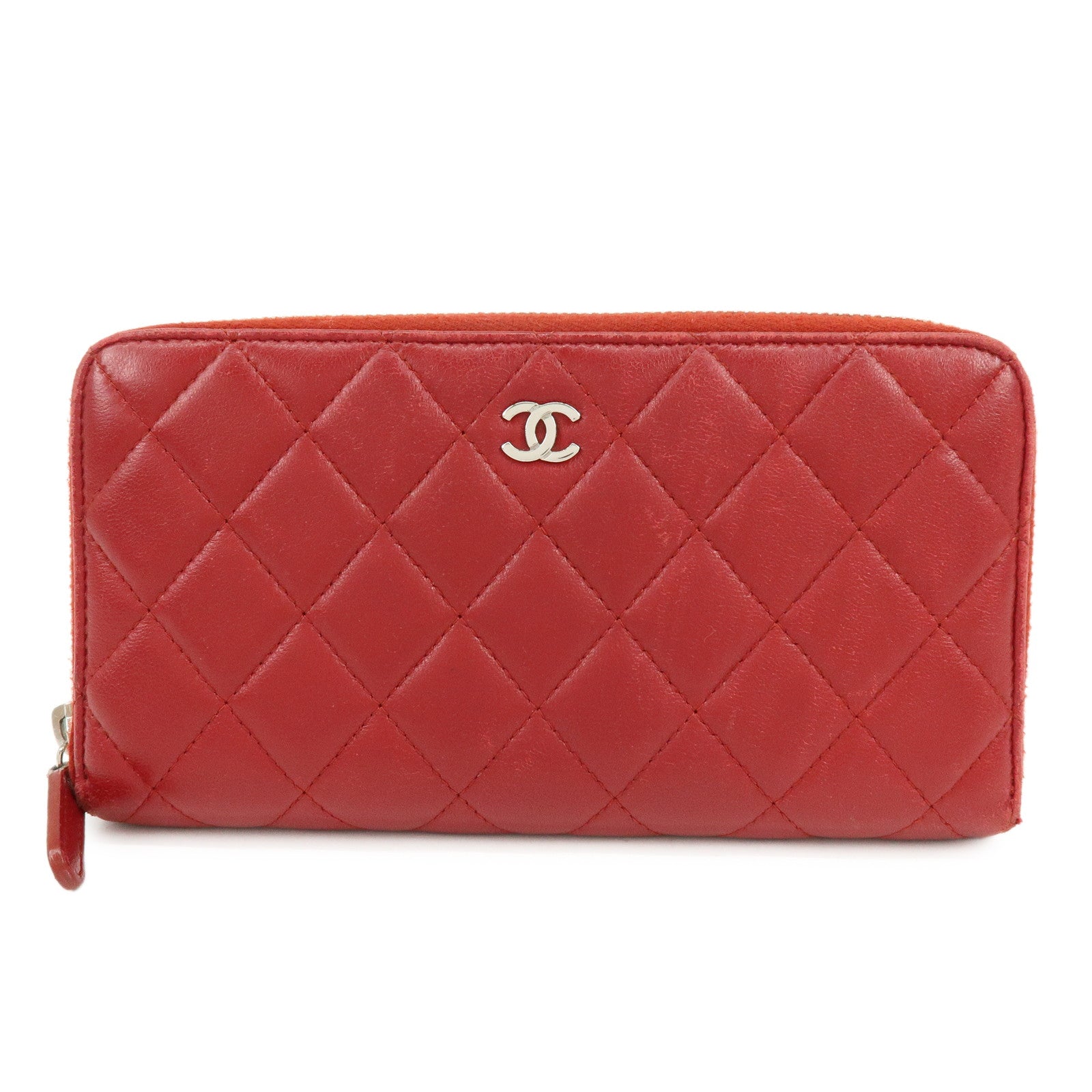 CHANEL COCO Mark Matelasse Round Zippy Long Wallet Red A50097
