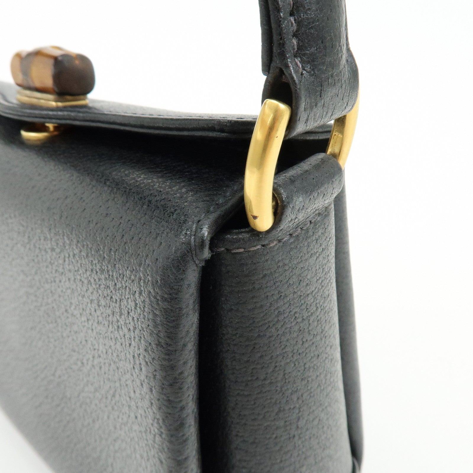 GUCCI Bamboo Turn Lock Leather Mini Hand Bag Black 000・33・0249