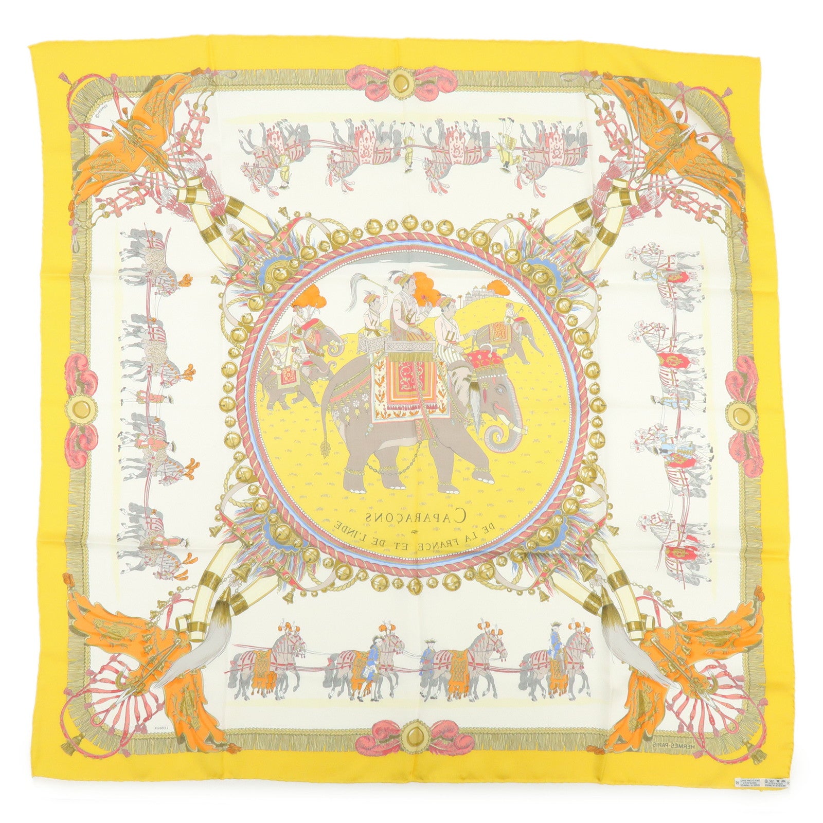 HERMES Carre 90 Silk 100 % Scarf CAPARAÇONS DE LA FRANCE ET DE L'INDE