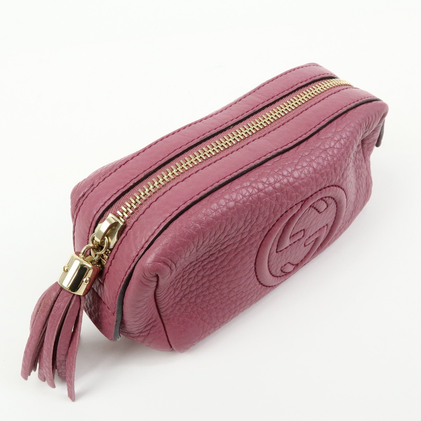 GUCCI Interlocking G SOHO Leather Cosmetic Pouch Makeup Case 308634