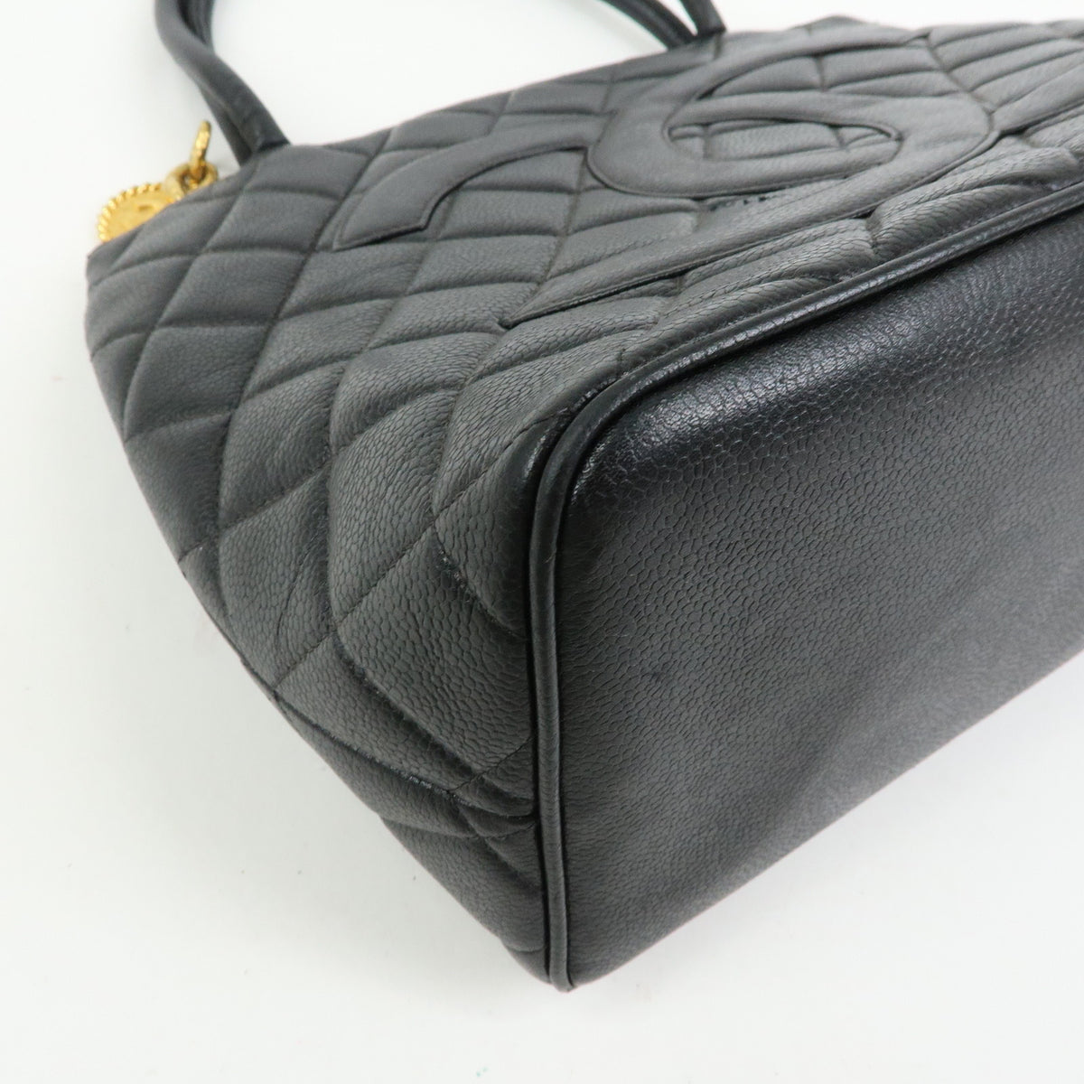 CHANEL Medallion Matelasse COCO Mark Caviarskin Tote Hand Bag A01804