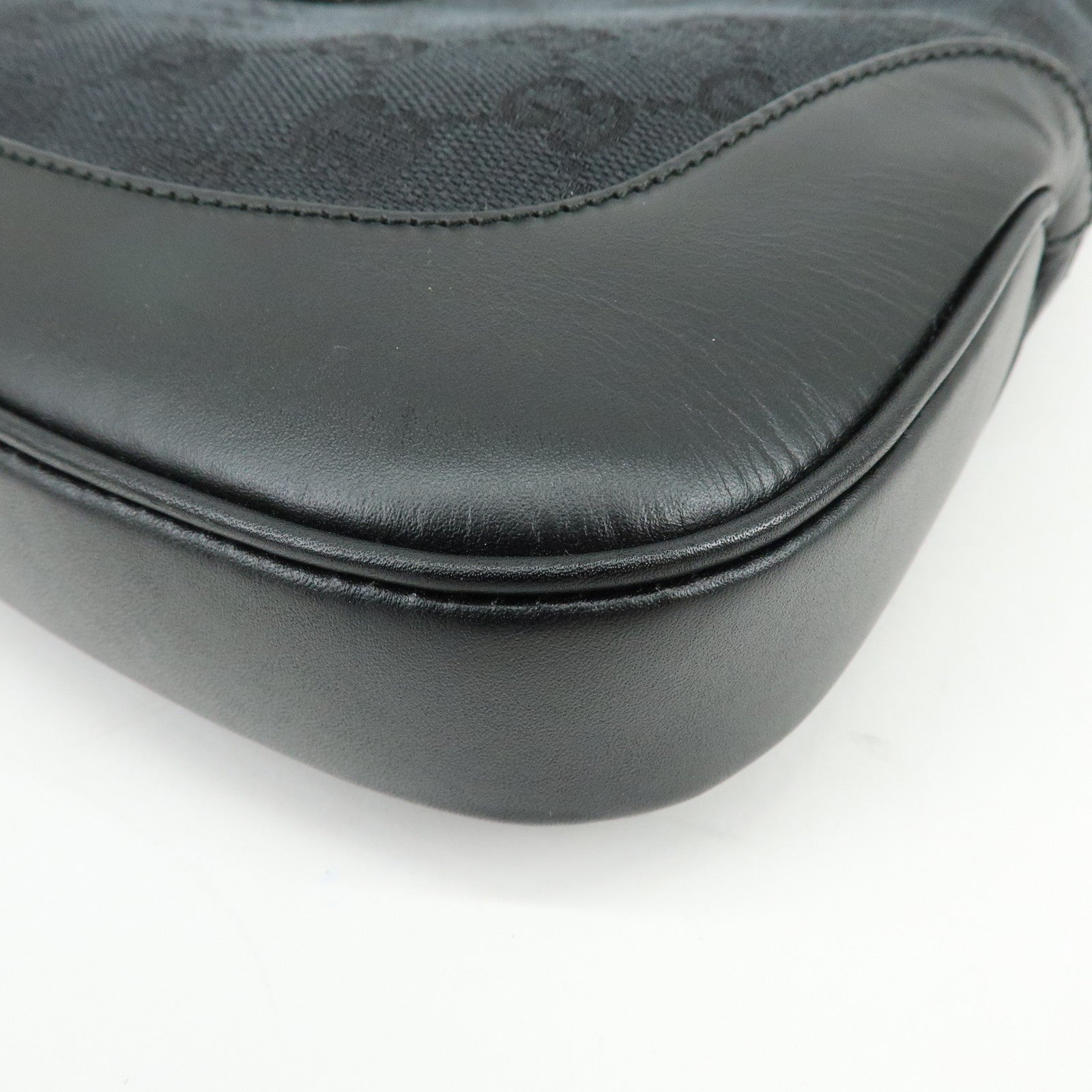 GUCCI Jackie GG Canvas Leather Shoulder Bag Hand Bag Black 001 3306