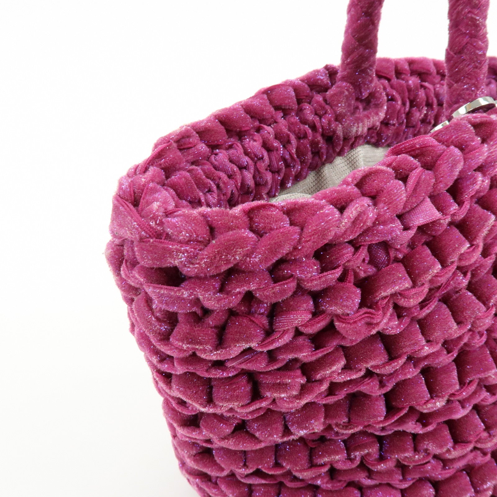 ANTEPRIMA Glitter Velour Yarn Knit Hand Bag Tote Bag Purple