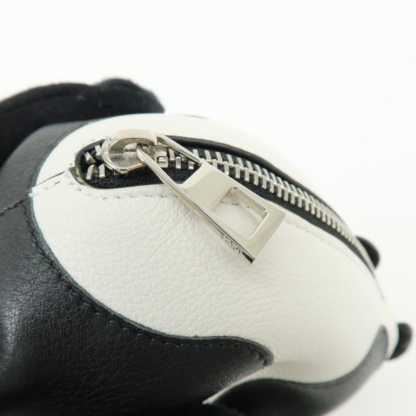 LOEWE PANDA Animal Leather Coin Case Coin Purse White Black