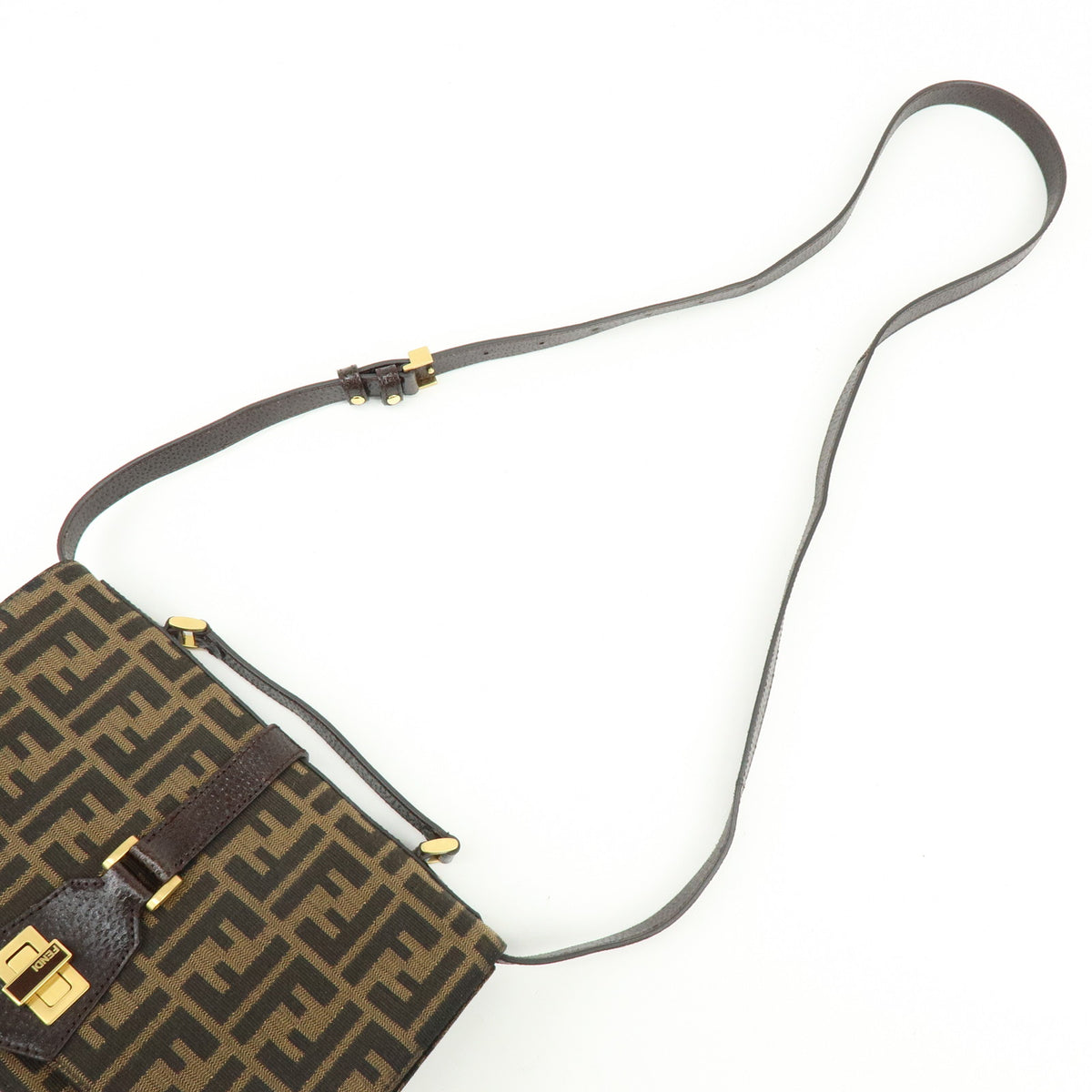FENDI Zucca Canvas Leather Shoulder Bag Crossbody Bag Brown 8BT169