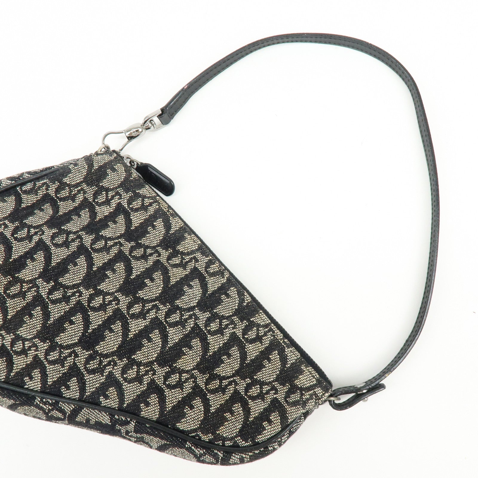 Christian Dior Trotter Jacquard Leather Saddle Bag Pouch Black