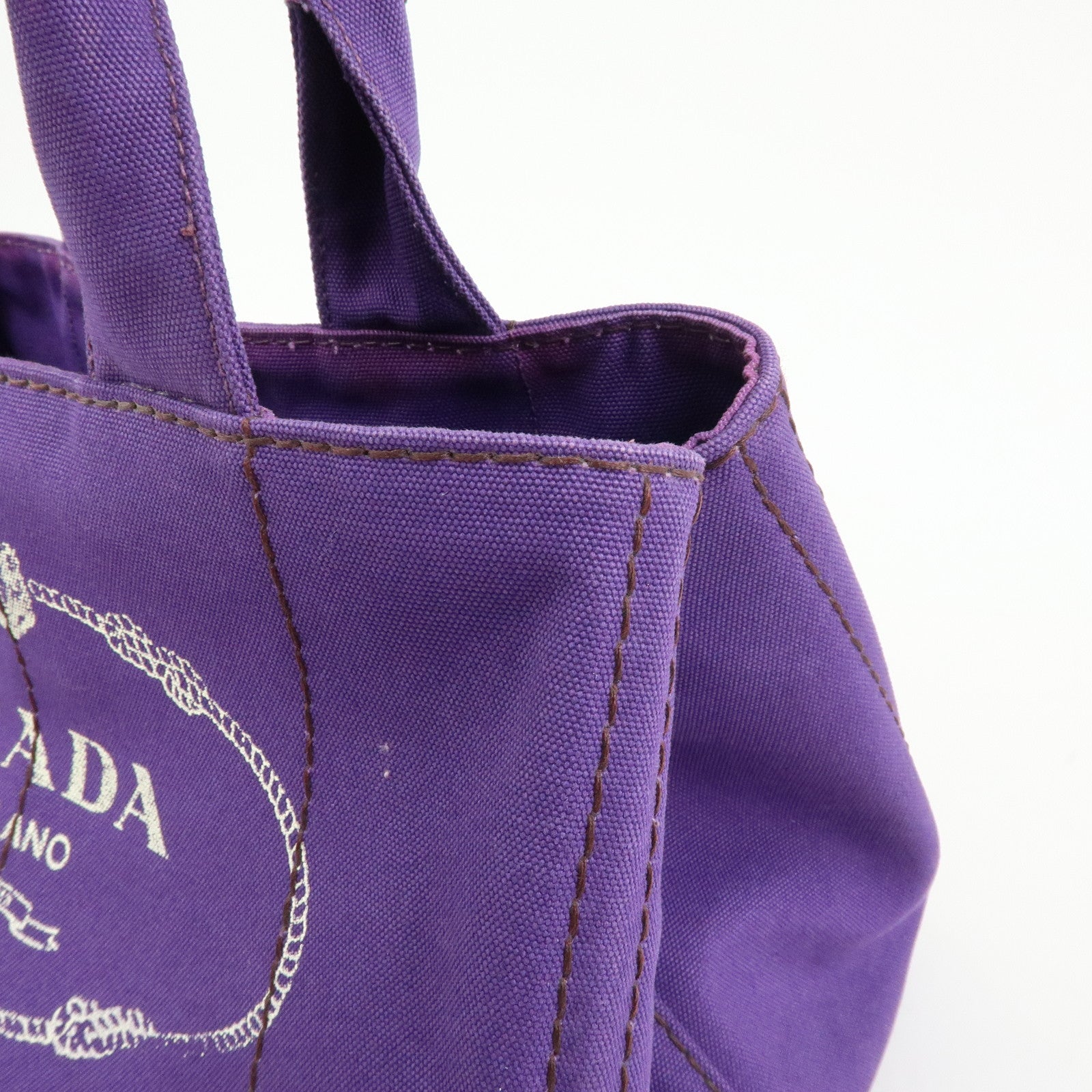 PRADA Canapa Triangle Logo Canvas Tote Bag Hand Bag Purple BN1877