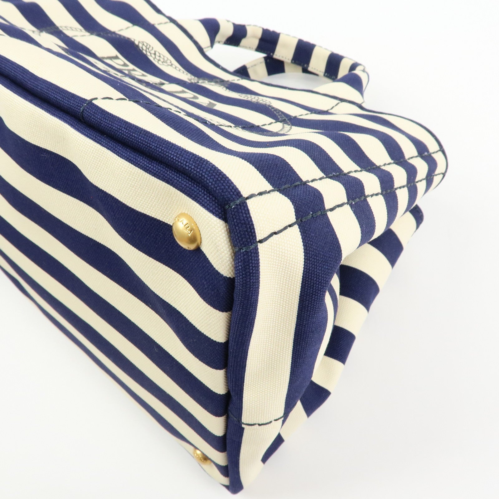PRADA Canapa Canvas 2Way Bag Hand Bag Stripe Blue White B2642B