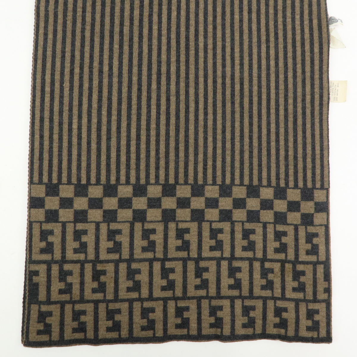 FENDI Zucca Pequin Wool 100% Knitted Shawl Scarf Brown