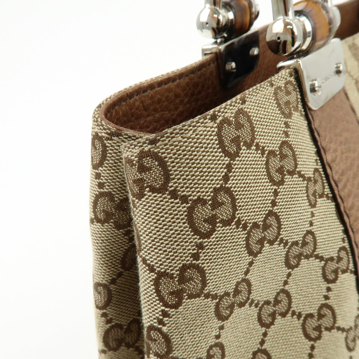 GUCCI Bamboo GG Canvas Leather Tote Bag Hand Bag Beige Brown 232947