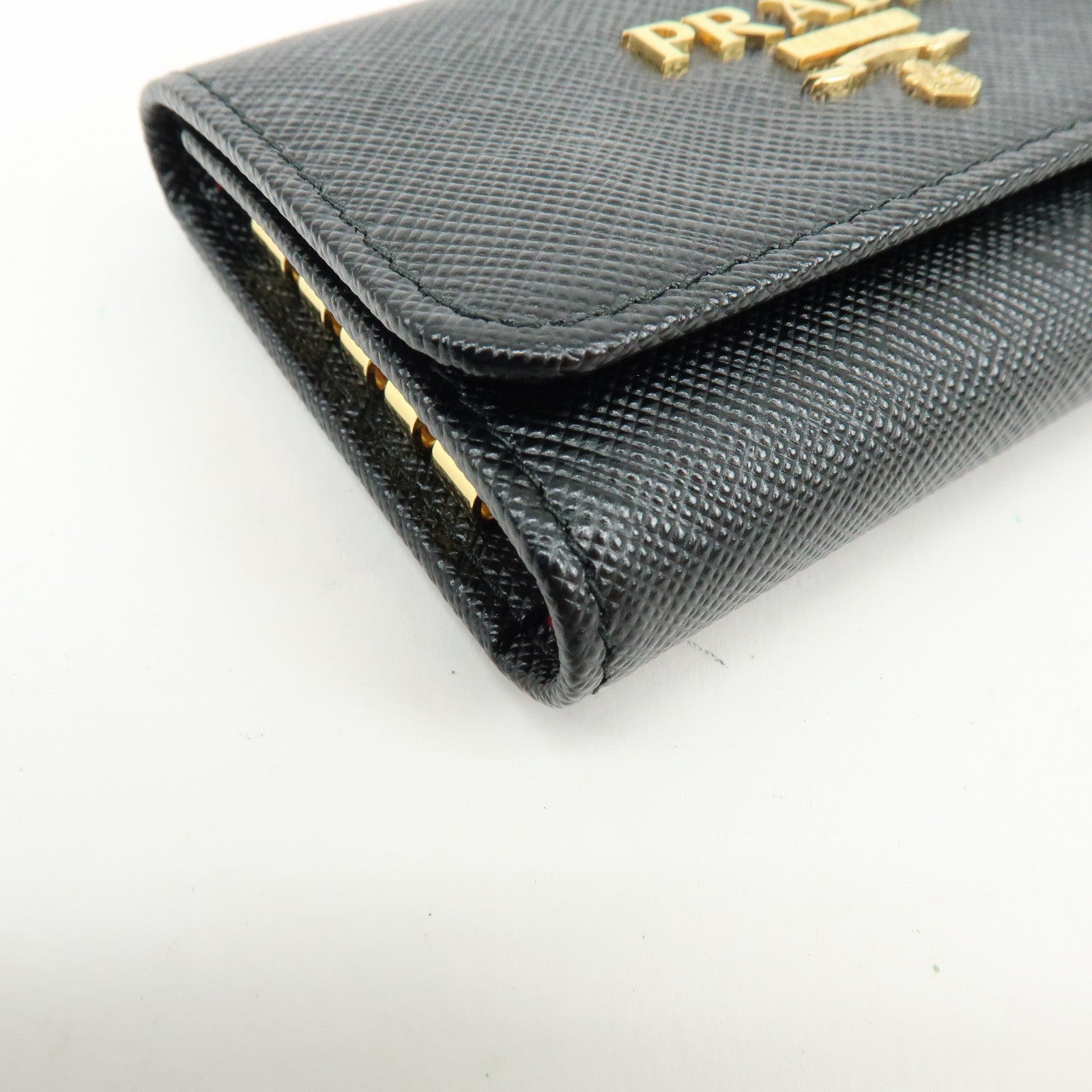 PRADA Logo Saffiano Leather 4 Ring Key Case Key Holder Black 1PG004