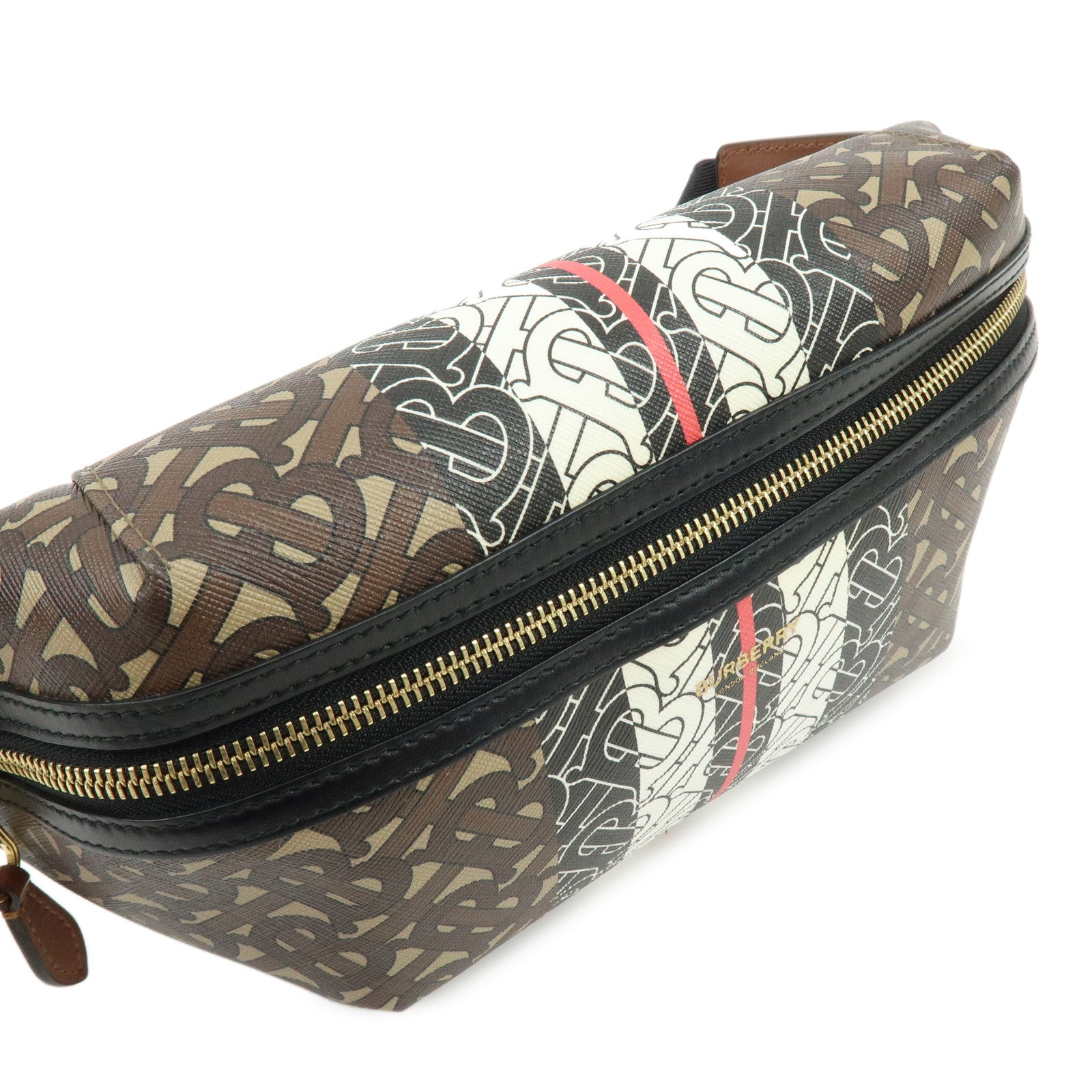 BURBERRY TB Monogram Stripe PVC Leather Waist Bag Body Crossbody Bag