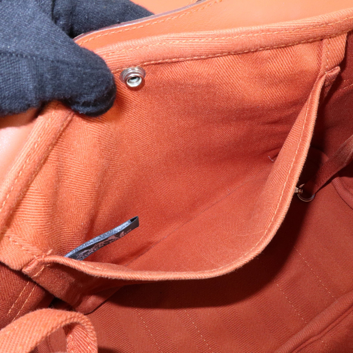 HERMES Valparaiso MM Toile Chevron Leather Tote Bag Hand Bag Orange