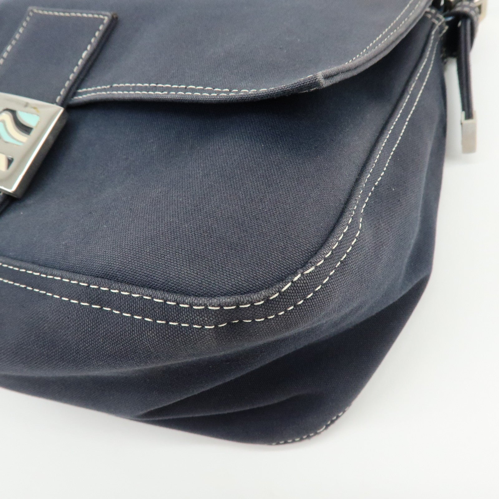 FENDI Mamma Baguette Canvas Shoulder Bag Marble Motif Navy  8BR001