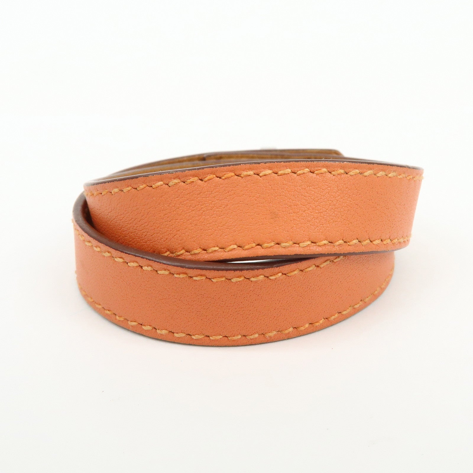 HERMES Kelly Double Tour Leather Bangle Bracelet ☐P Stamped Orange