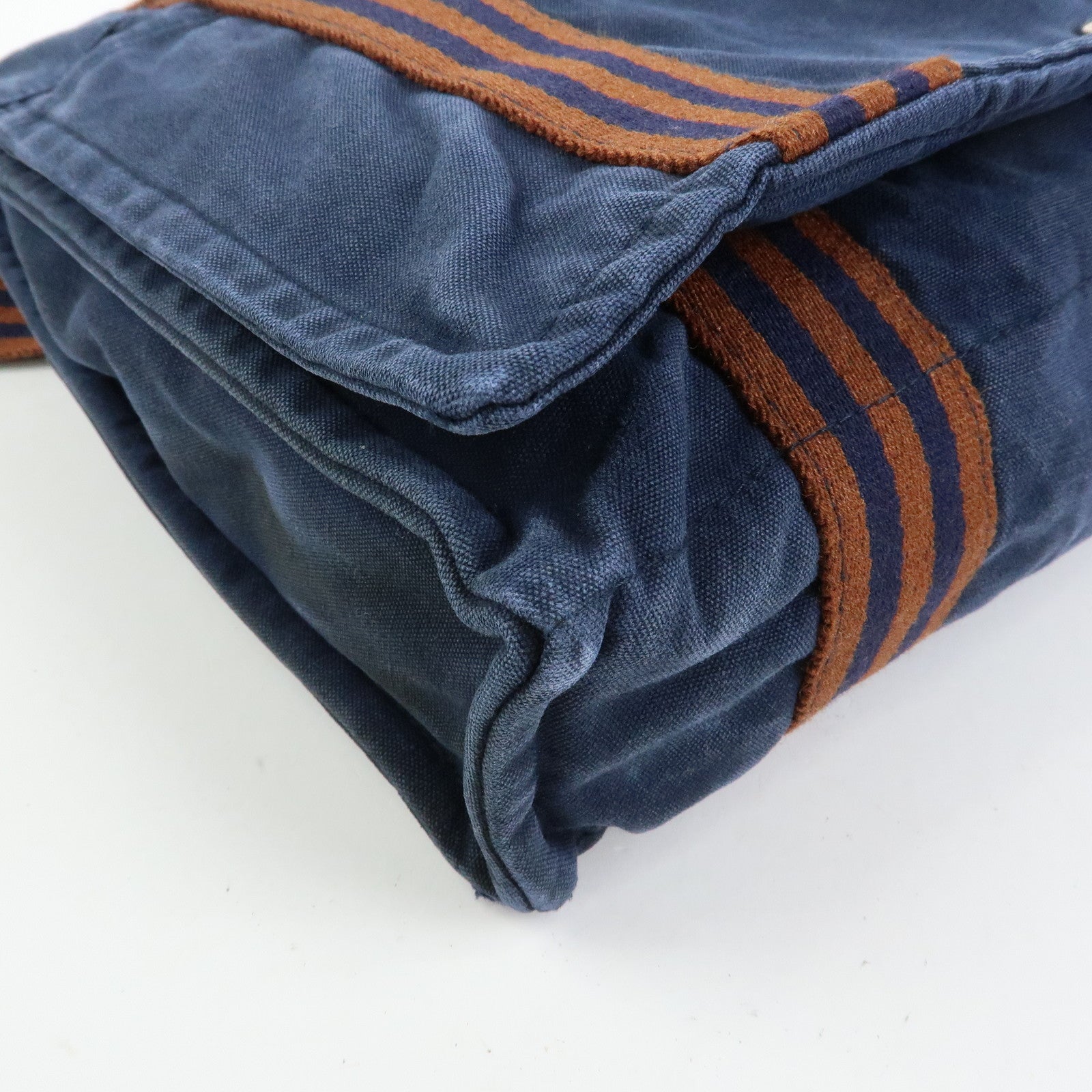 HERMES Besace MM Fourre Tout Canvas Shoulder Crossbody Bag Navy Brown