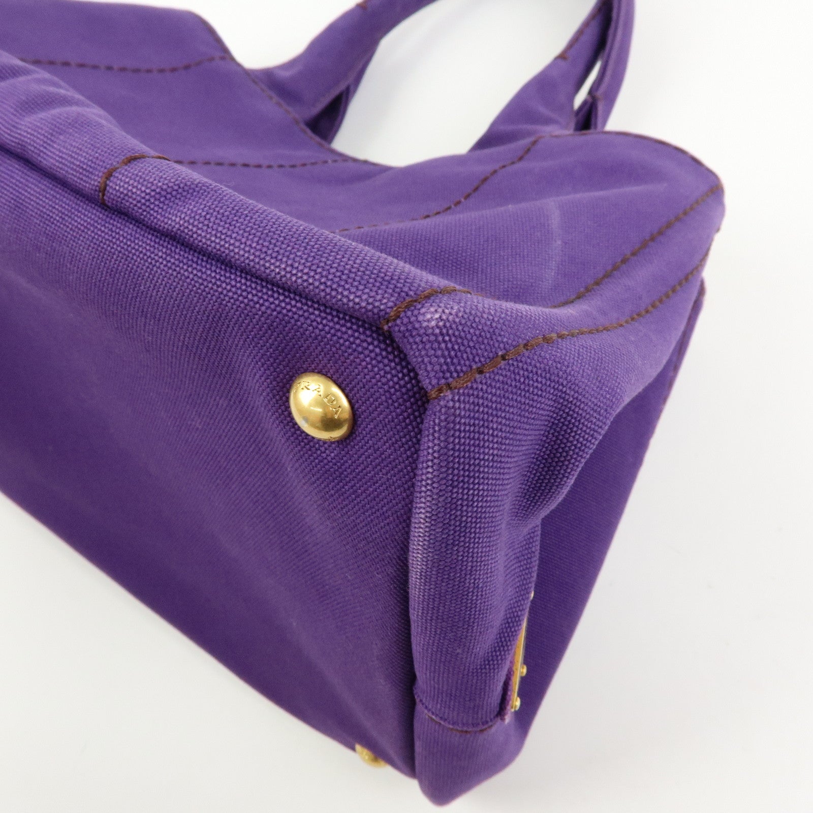 PRADA Canapa Triangle Logo Canvas Tote Bag Hand Bag Purple BN1877