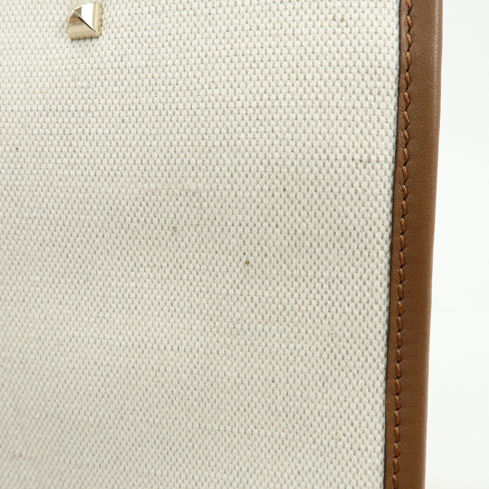 JIMMY CHOO Varennes Canvas Leather Tote Bag Shoulder Bag Ivory Brown