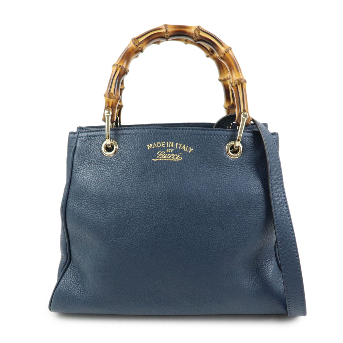 GUCCI Bamboo Leather 2Way Bag Hand Bag  Shoulder Bag Blue 336032