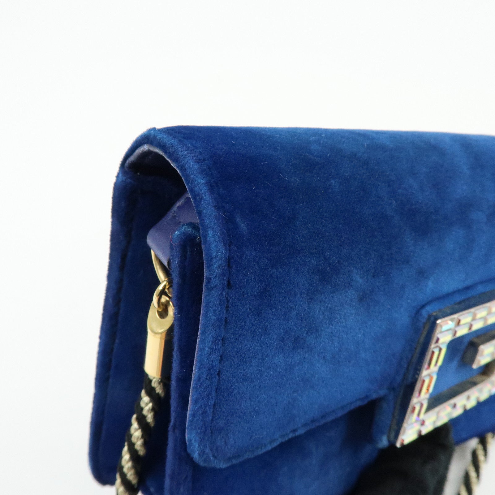 GUCCI Broadway Velvet Shoulder Bag Crossbody Bag Bijou Logo Navy 544242