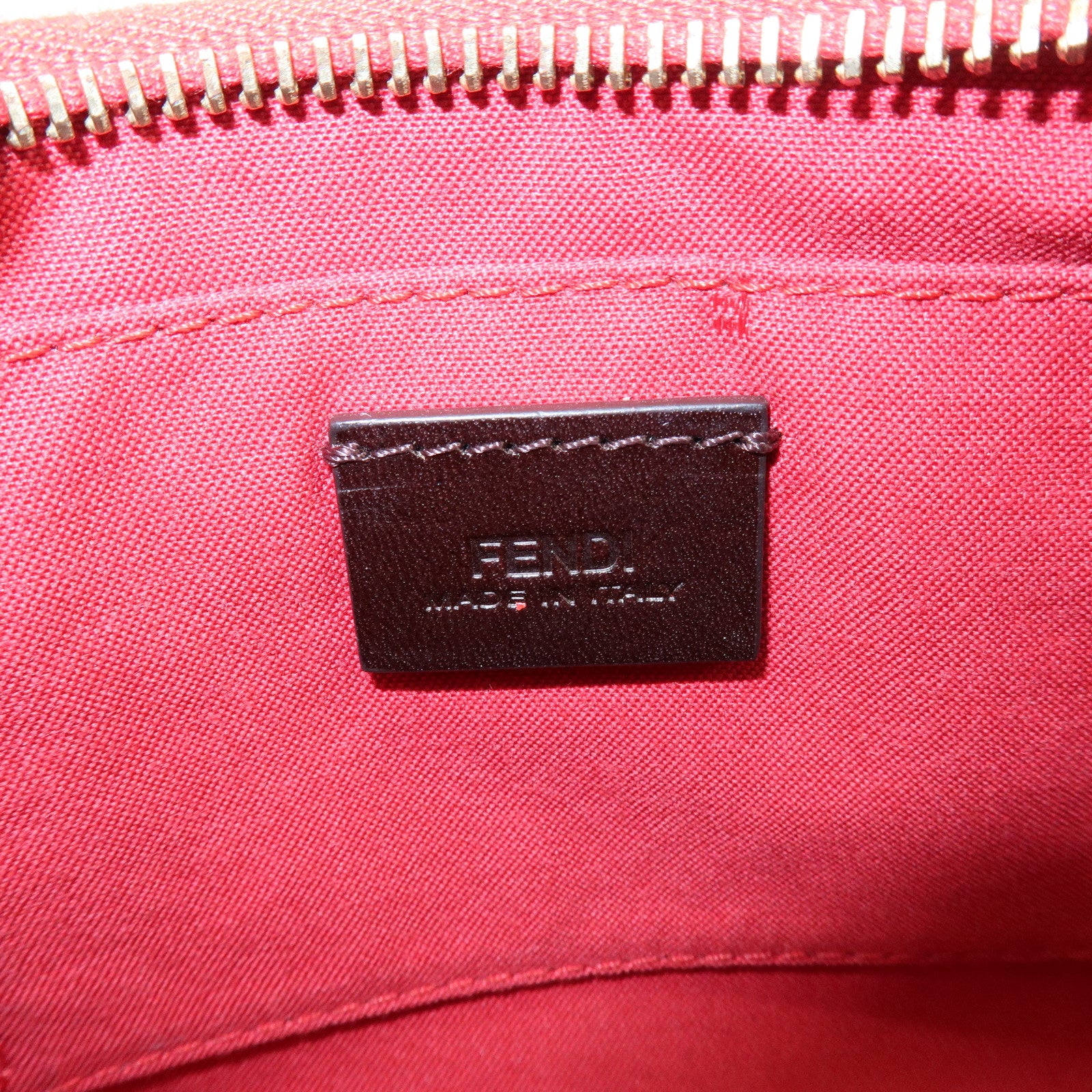 FENDI Embossed Leather Chain Accessary Pouch Hand Bag Red 8M0271