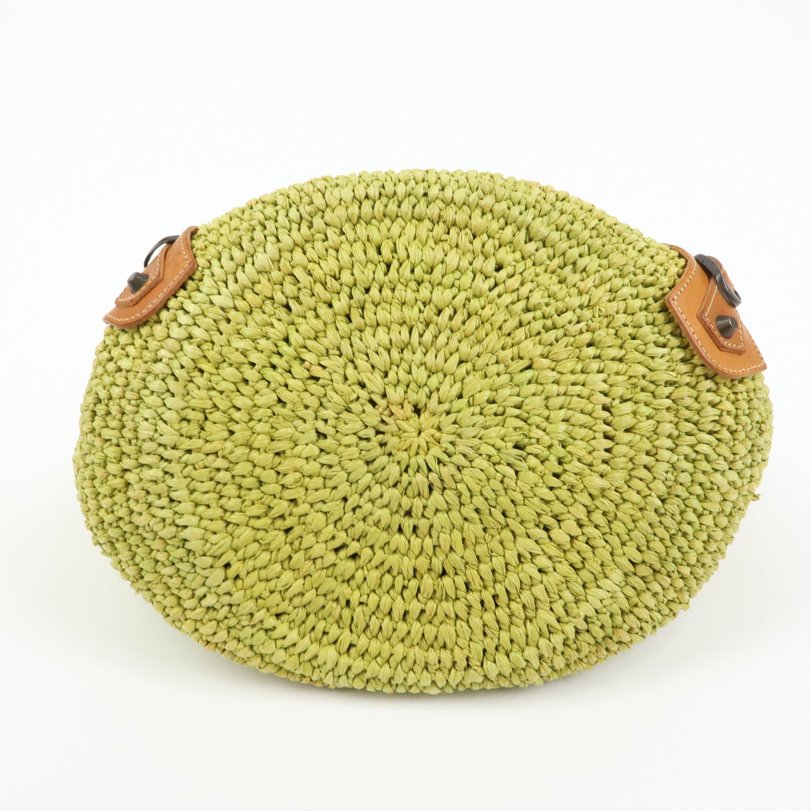 Balenciaga Panier Raffia Leather Basket Tote Bag Green Brown 236741