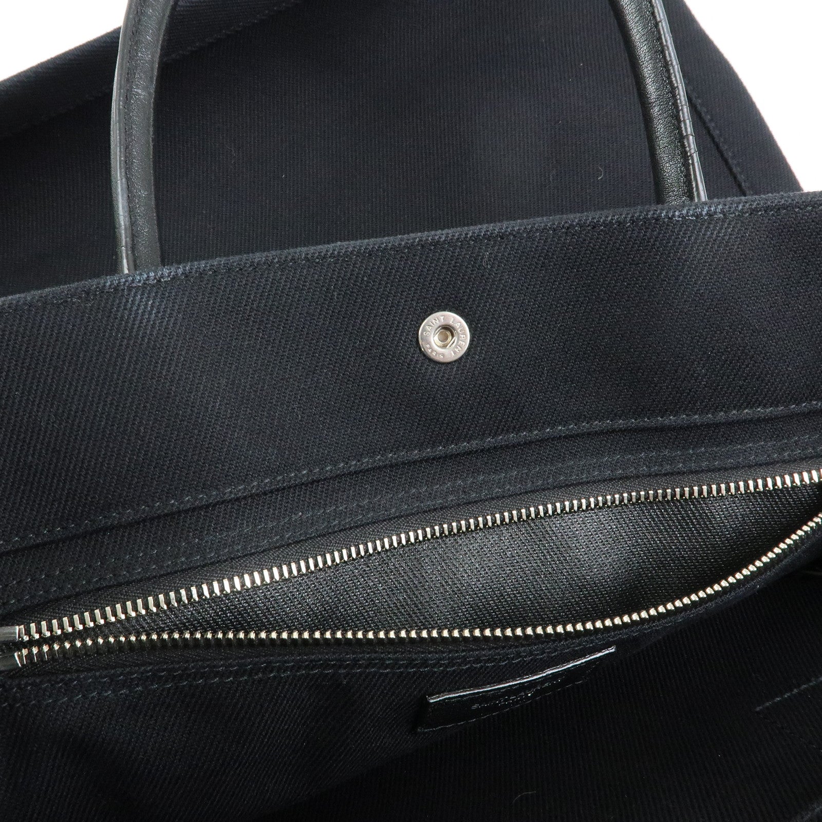 SAINT LAURENT PARIS Rive Gauche Canvas Leather Tote Bag Black 632539