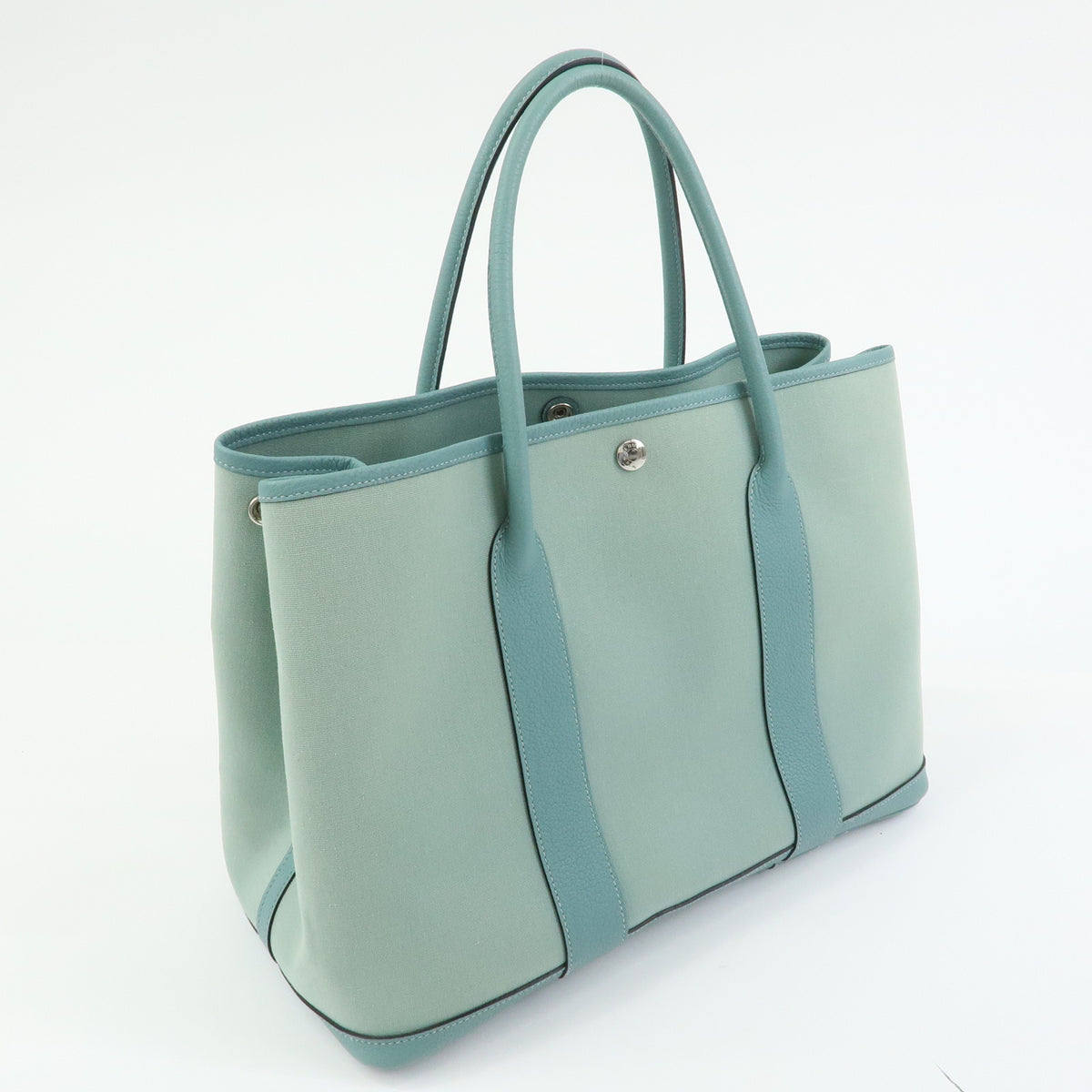HERMES Garden Party PM Toile Officier N Stamped Tote Bag Sage Green