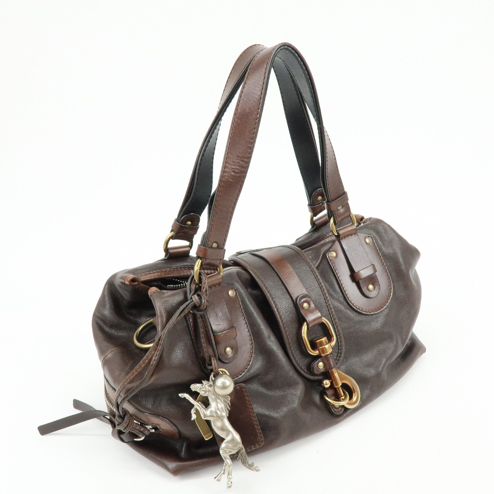 Chloe Kerala Leather Hand Bag Satchel Bag Brown Gold