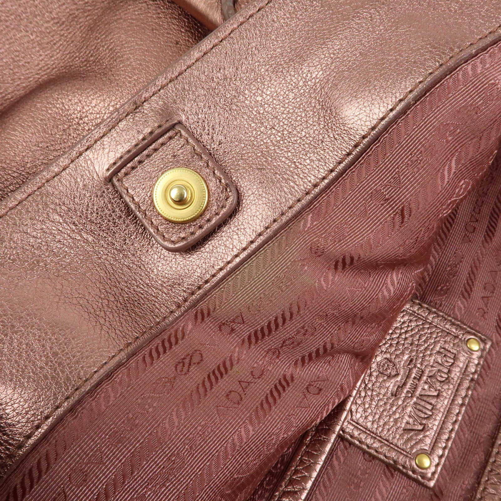 PRADA Vitello Daino Leather 2Way Tote Shoulder Bag Metallic Pink BN1713