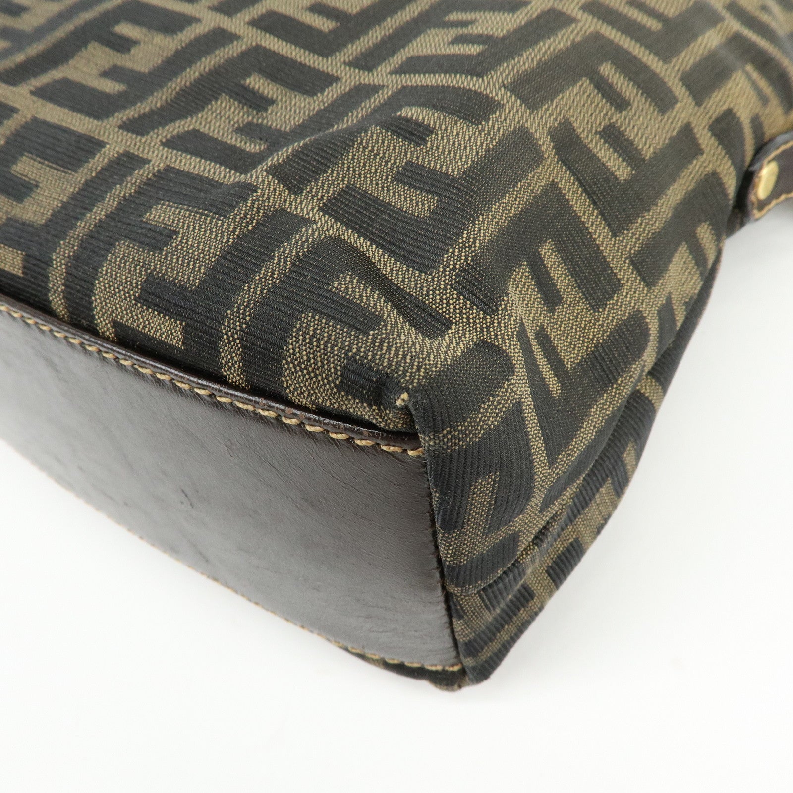 FENDI Zucca Canvas Leather 2Way Bag Hand Bag Shoulder Bag Brown Black