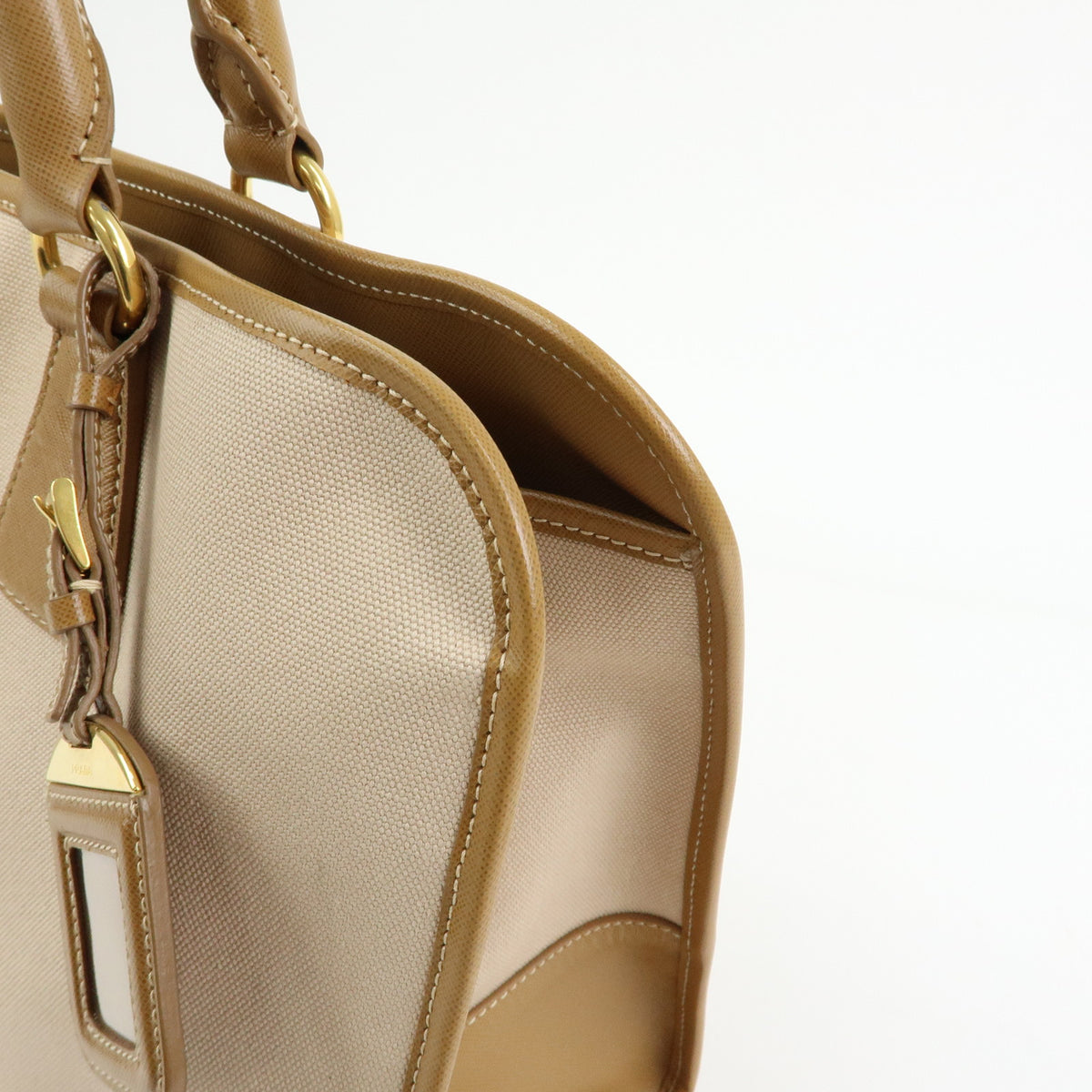 PRADA Triangle Logo Canapa City Canvas Saffiano Leather 2Way Bag Beige