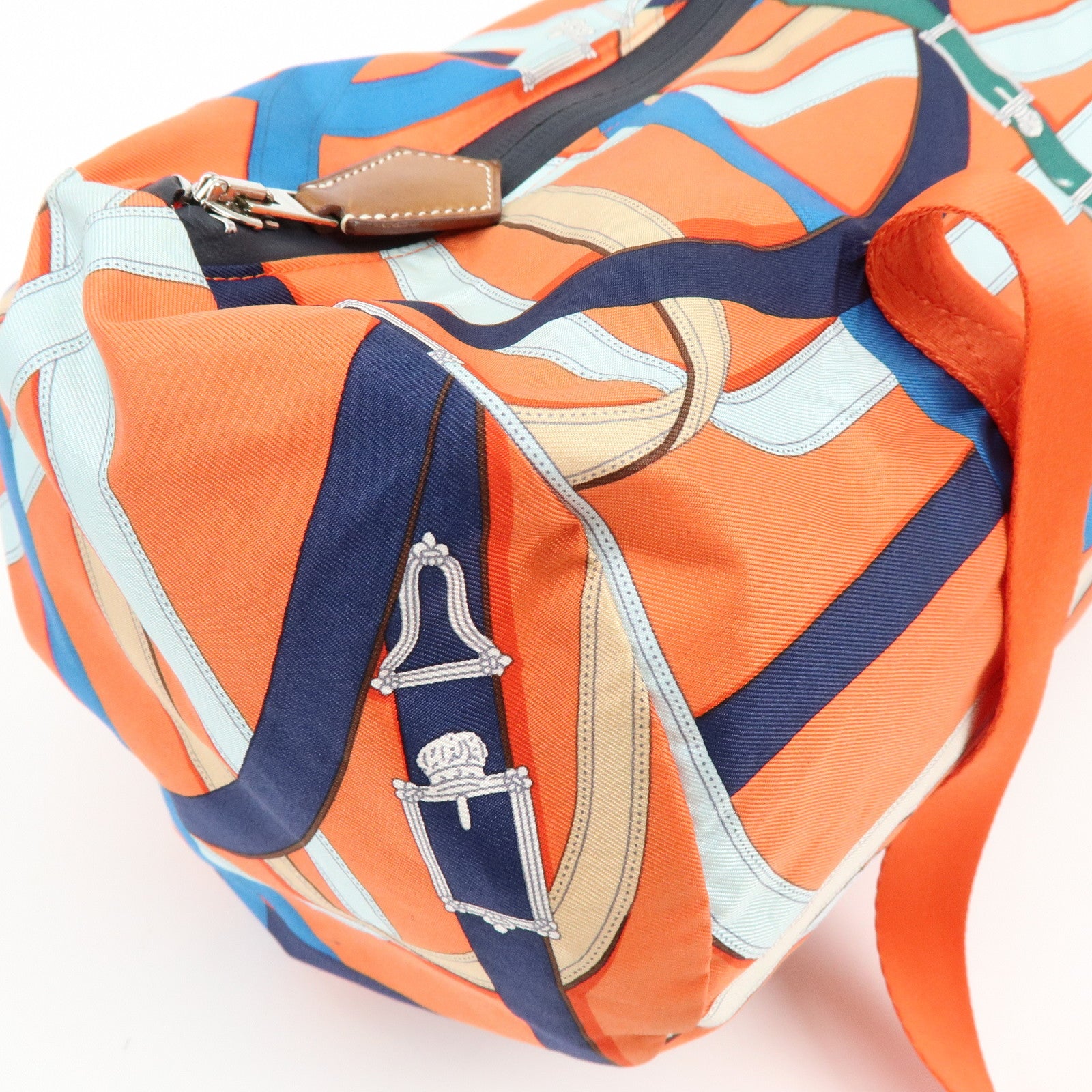 HERMES Airsilk Duffle 38 Silk Leather Shoulder Bag Hand Bag Orange