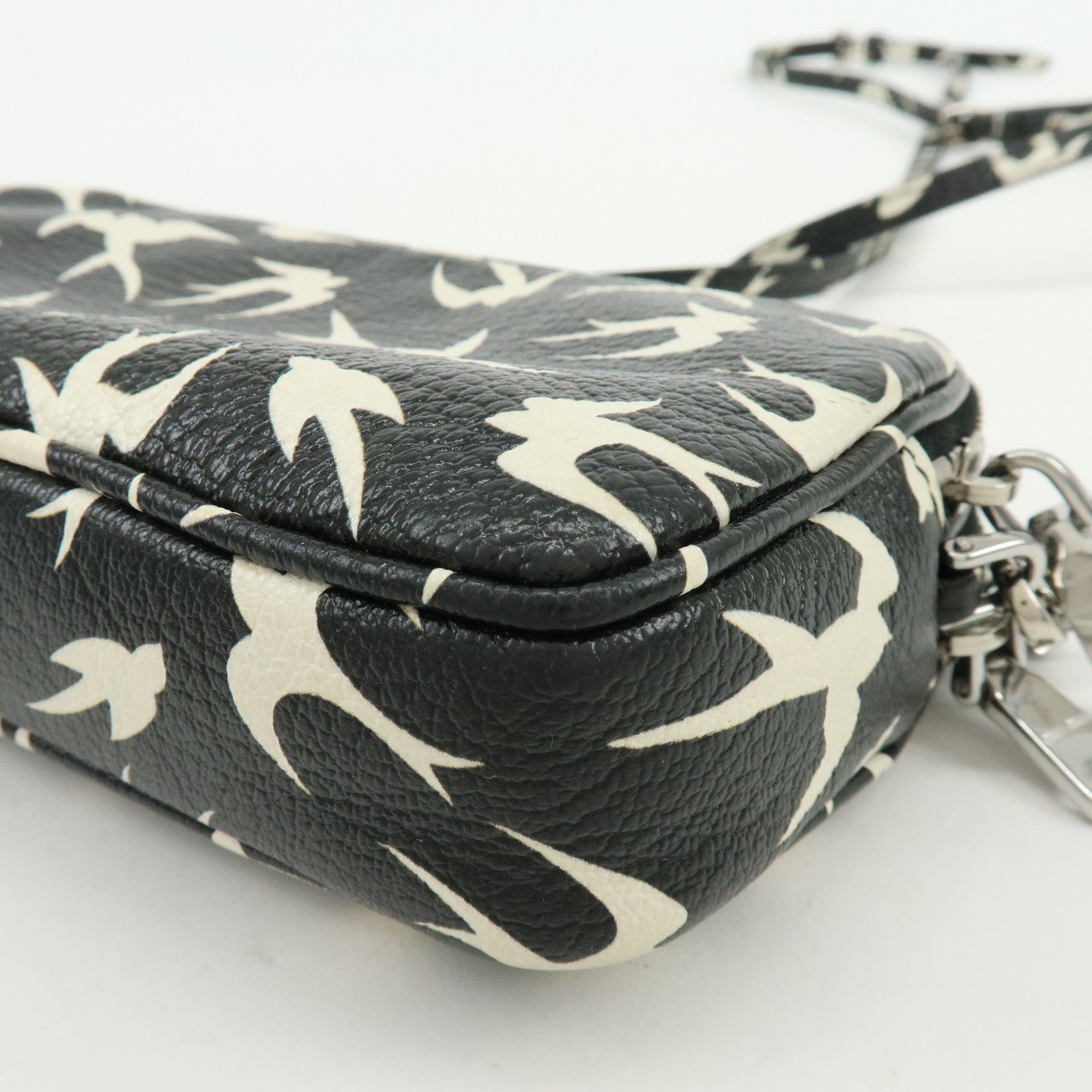 MIU MIU Swallow Madras Leather Shoulder Bag Black White 5ZH011