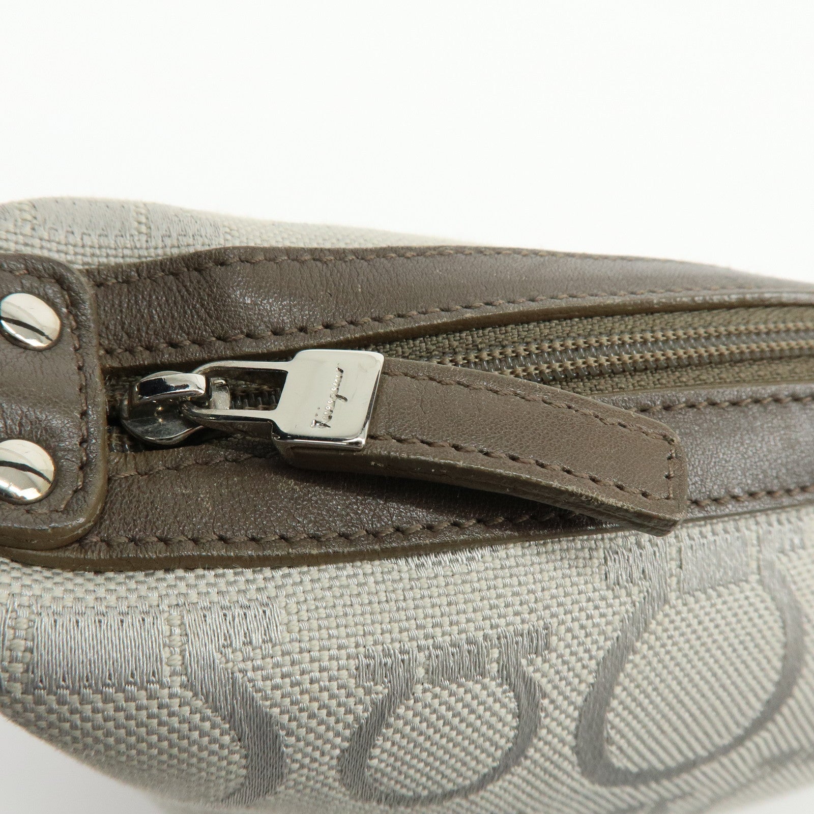 Ferragamo Gancini Canvas Leather Hand Bag Accessory Pouch Beige