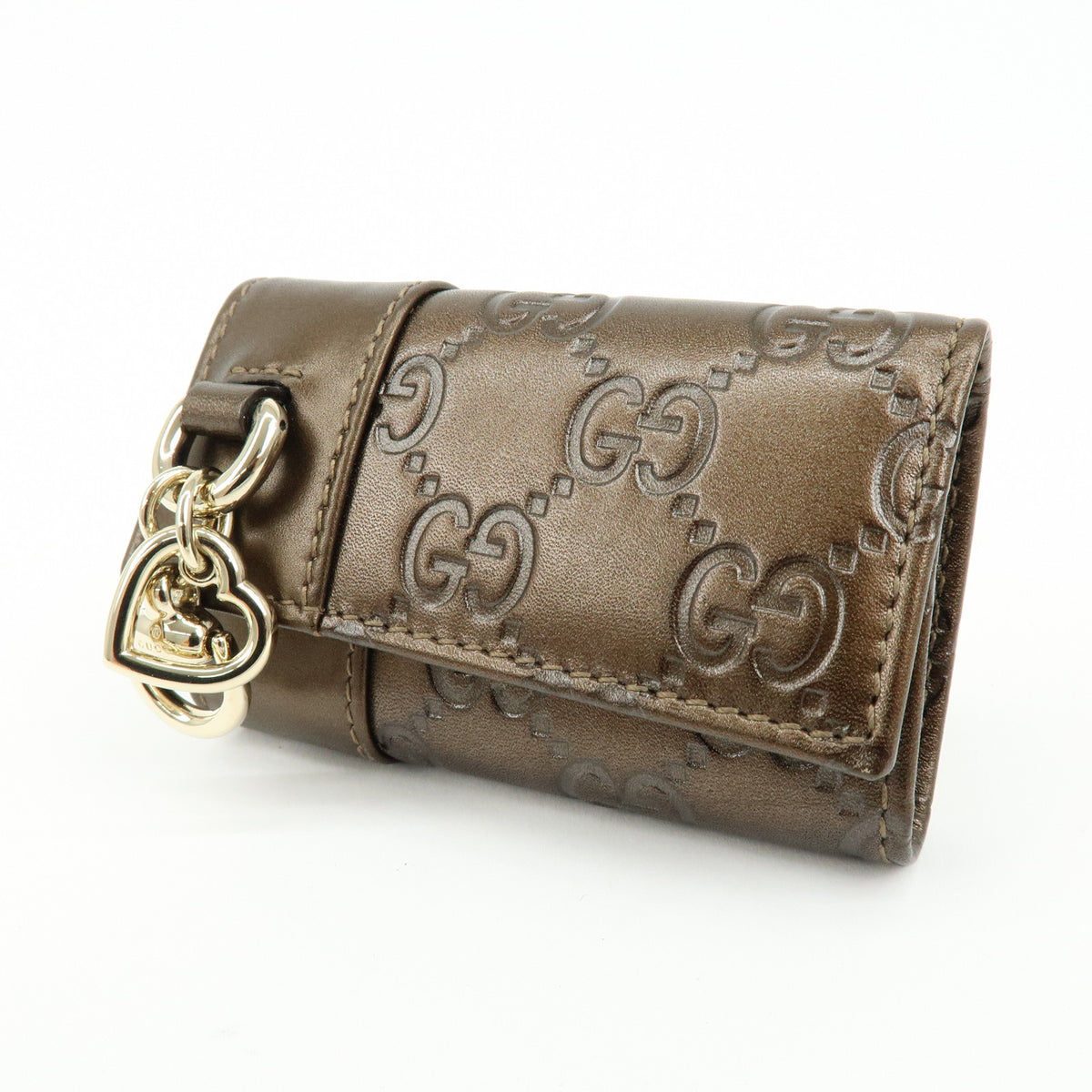 GUCCI Heartbit Guccissima Leather 6 Ring Key Case Key Holder Bronze
