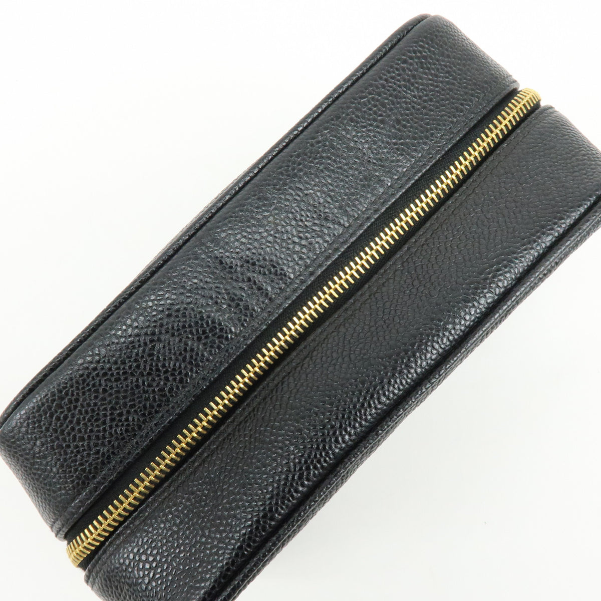 CHANEL COCO Mark Caviarskin Cosmetic Pouch Makeup Case Black