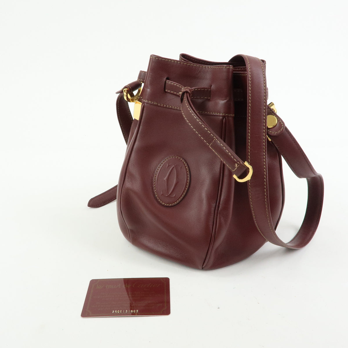 Cartier Must de Cartier Leather Drawstring Mini Shoulder Bag Bordeaux