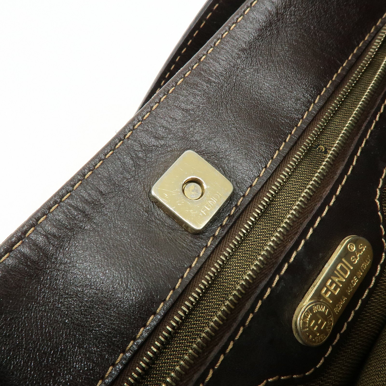 FENDI Zucca Jacquard Canvas Leather Shoulder Bag Brown Black