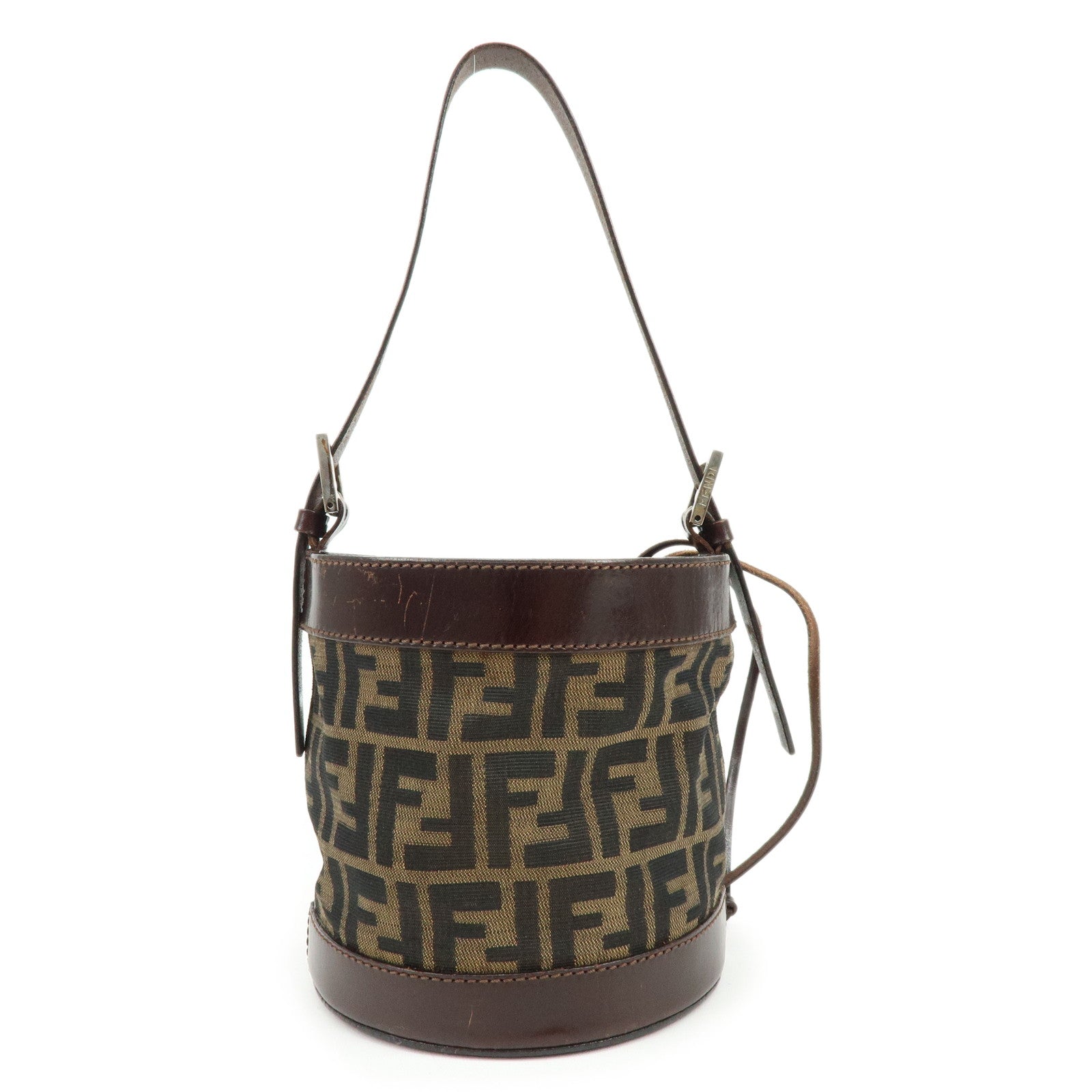 FENDI Zucca Canvas Leather Hand Bag Bucket Bag Brown 16325