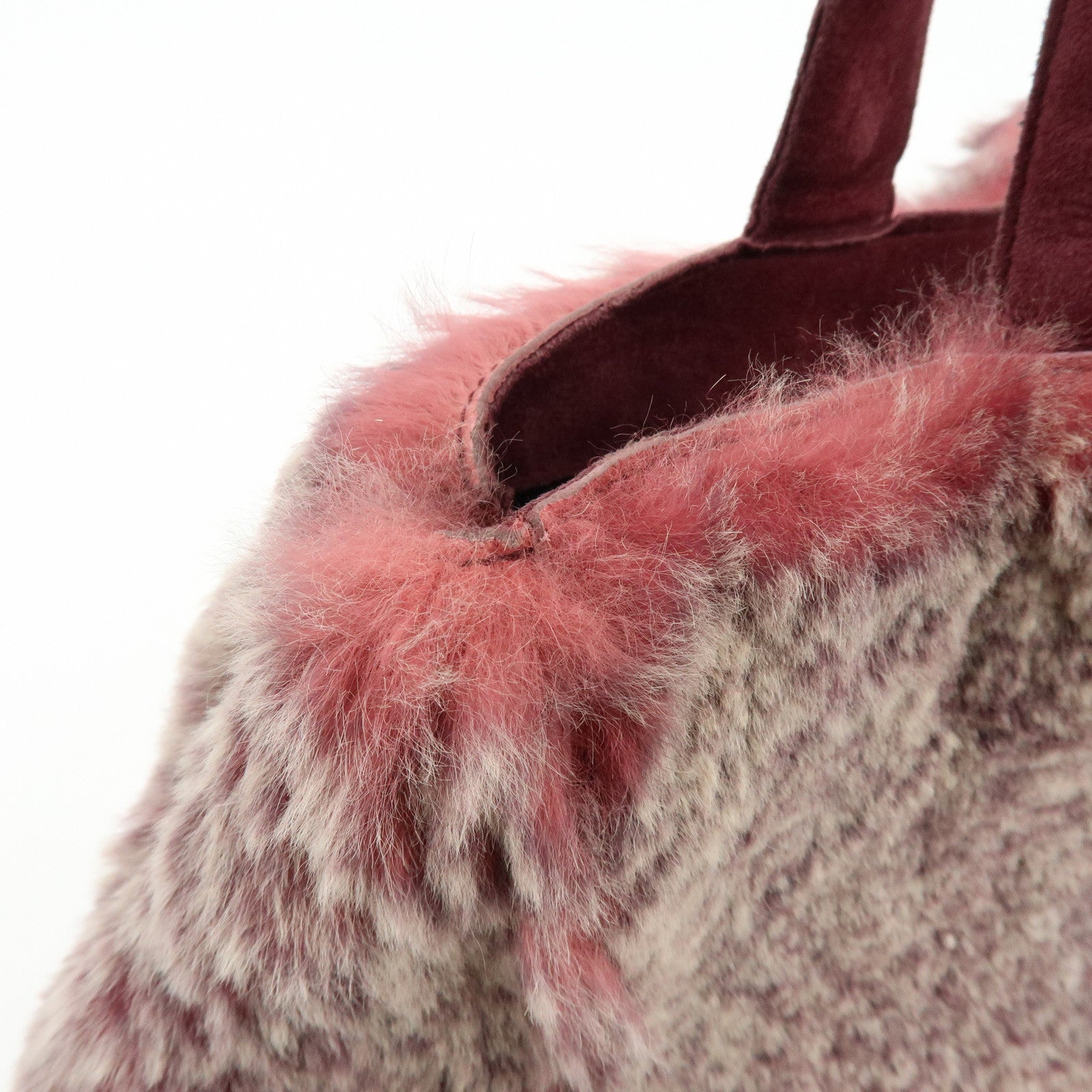 CHANEL COCO Mark Fur Suede Hand Bag Tote Bag Bordeaux Beige