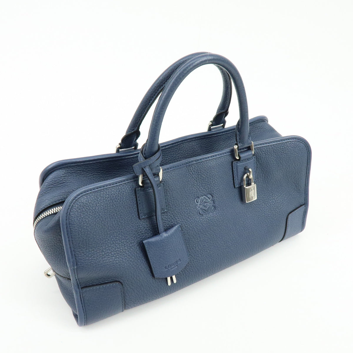 LOEWE Anagram Amazona 36 Leather Hand Bag Boston Bag Navy