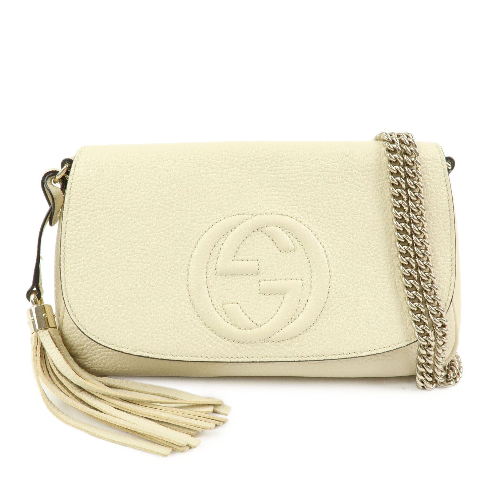 GUCCI SOHO Interlocking G Leather Chain Shoulder Bag White 536224