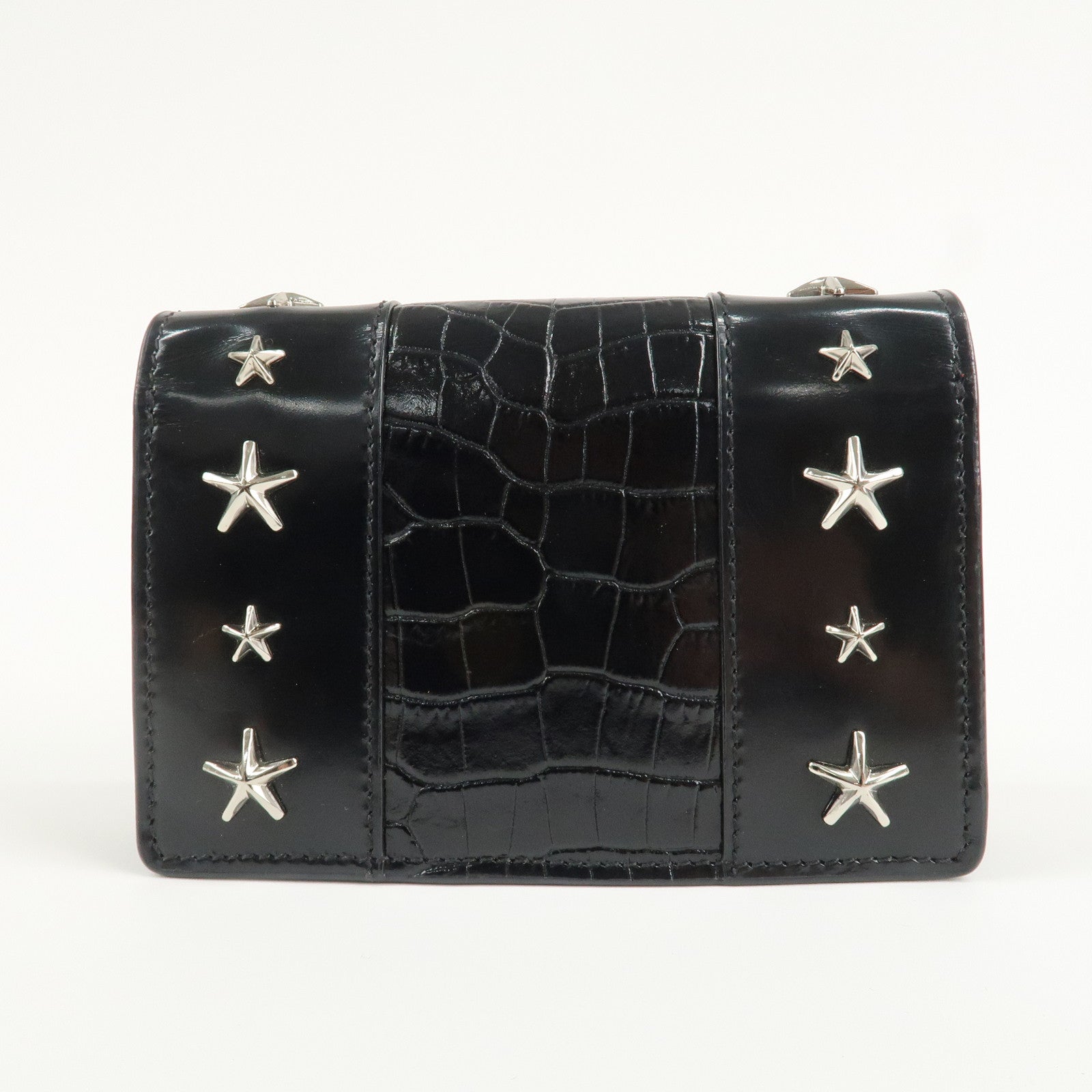 JIMMY CHOO Leather Star Studs Chain Shoulder Bag Crossbody Bag Black Used