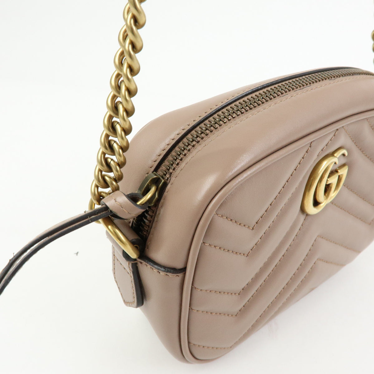 GUCCI GG Marmont Double G Leather Chain Shoulder Bag Pink 448065