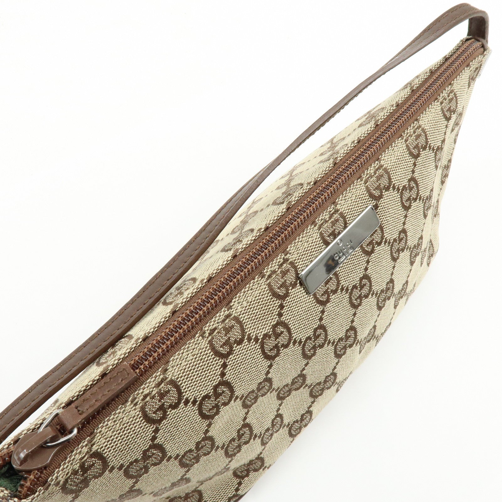 GUCCI Boat Bag GG Canvas Accessory Pouch Hand Bag Beige Brown 07198